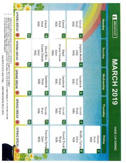 March Breakfast and Lunch Calendar